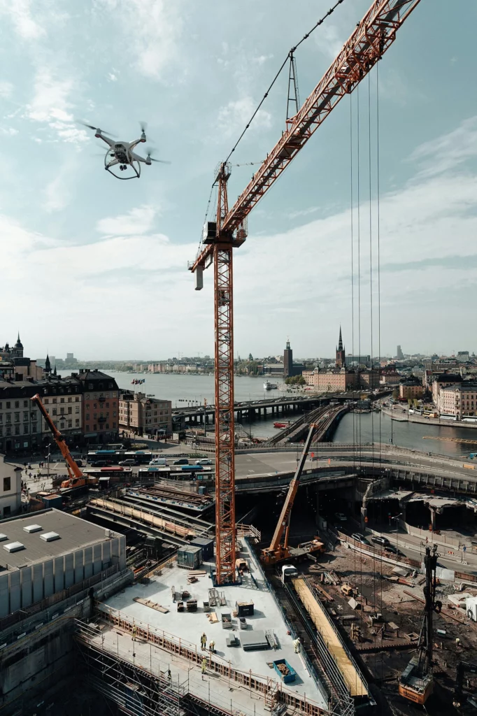 drone chantier vue aérienne construction bâtiment